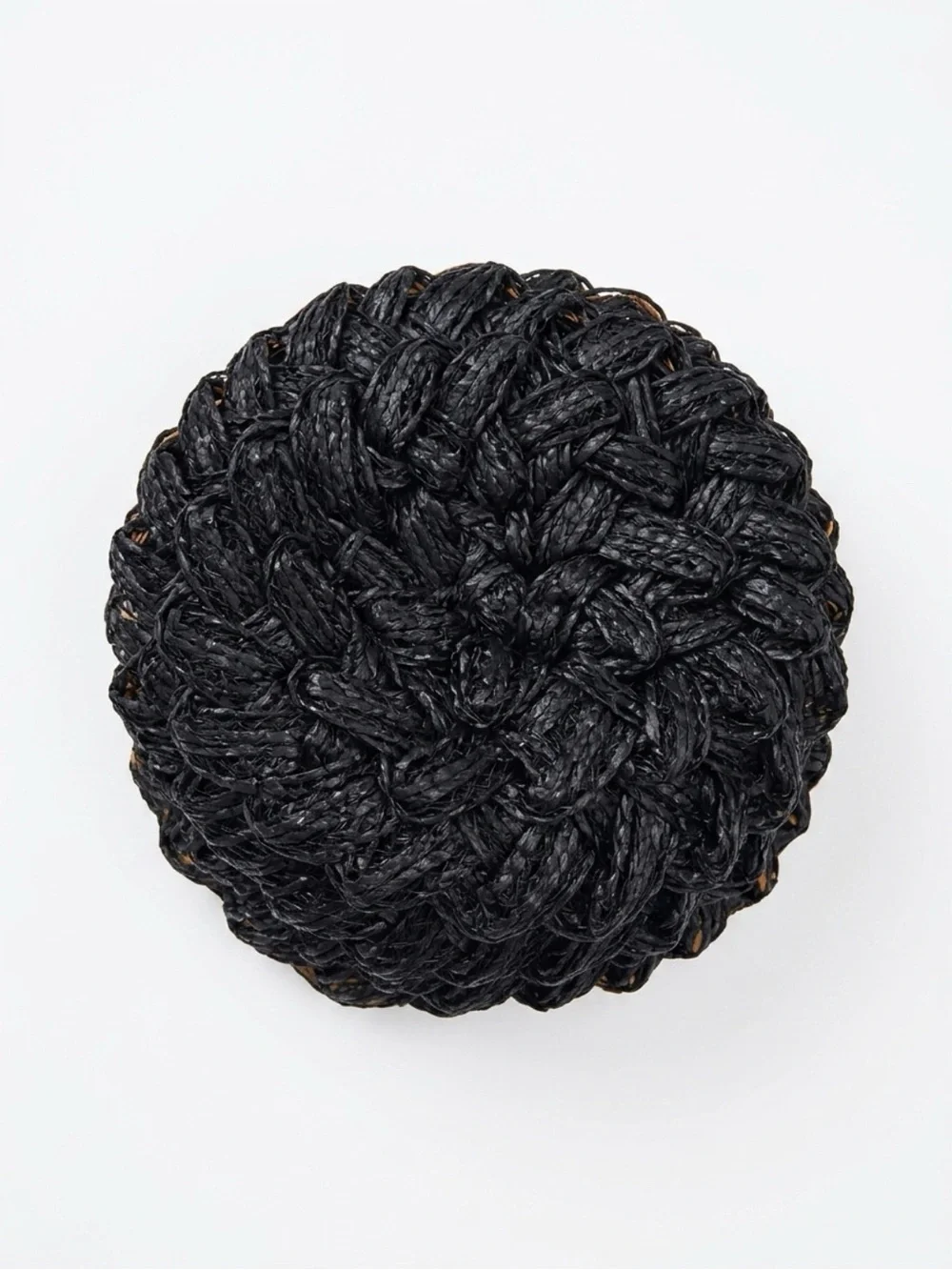 Vintage 50s Black Braided Straw Hat with Velvet Bow